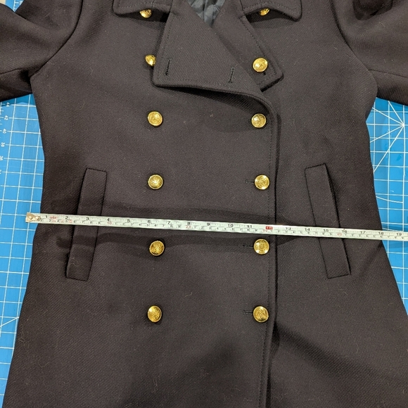 Zara Military Jacket with Gold Buttons Fitted Wool Navy Pea Coat Size Large - Picture 12 of 17